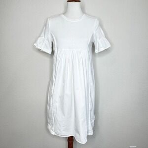ENGLISH FACTORY Mixed Media Mini Babydoll Dress SMALL White Ruffled SS Cottage